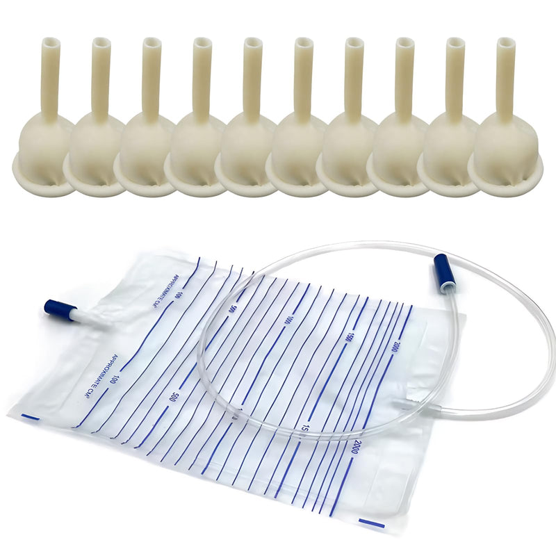 Pack of 10 Urinal Condoms for Men (35 mm), External Self Seal, Rubber Catheter, Urine Bag 2000 ml, Hypoallergenic, Secure Connection, Suitable for Urinary Incontinence
