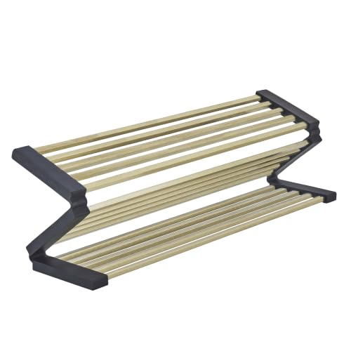 Nicmondo foldable over sink dish drying rack with brushed gold finish, 304 SUS steel, cuttable silicone edge, 19.7" x 11.42"