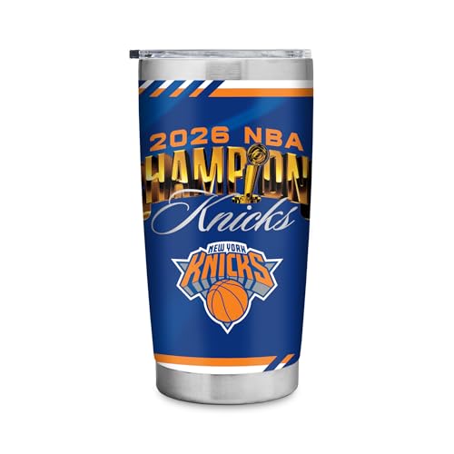 Rico Industries NBA Basketball New York Knicks 2026 NBA Champions 20oz Stainless Steel Tumbler with Lid - Great For Coffee, Tea, Water or Cocktails