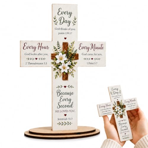 GOSBLUE Standing Wooden Cross For Table - Christian, Religious, Prayer Table Cross Decor - Christian, Religious, Faith Gifts for Women - Wooden Cross Gifts For Women, Mom, Friends, Coworker