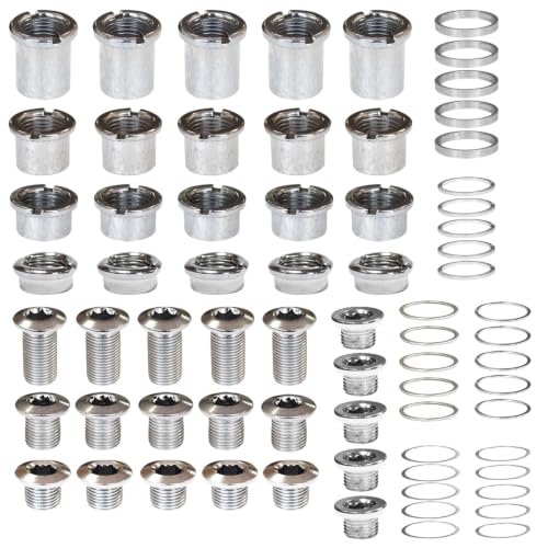 5 pcs for Each Single/Double/Triple/Tail Hook 4 Kinds Chainring Bolts Screws Disc Crankset Nuts Chainwheel + 5 pcs of 6 Kinds of Washers Fit for Road Bike Mountain Bike MTB (50 pcs)