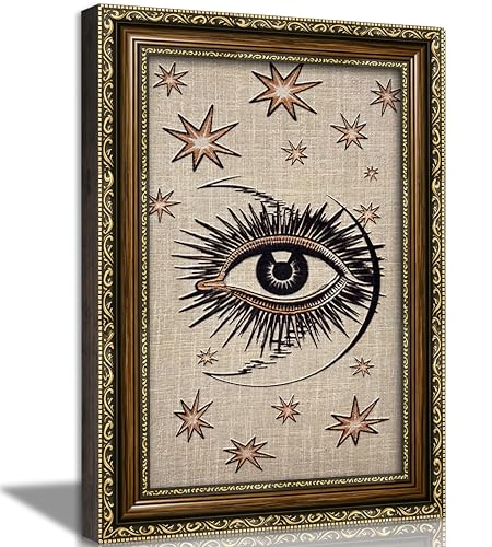 PZBPIUY Vintage Mystical Evil Eye Moon and Stars Framed Wall Art Eyes 11"L x 9"W