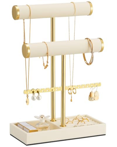 Lolalet 3 Tier Jewelry Stand Holder, Bracelet Necklace Display -Beige Beige 3-Tier (8.27" W × 3.94"D × 12.4" H)