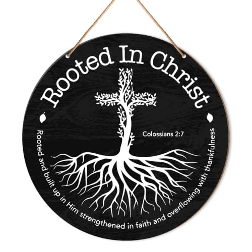 Christian Scripture Prayer Wall Decor Sign for Home Office Bedroom, Rustic Farmhouse Inspirational Christian Religious Bible Verse Hanging Sign Decoration, Faith Gifts for Women Men, Rooted In Christ