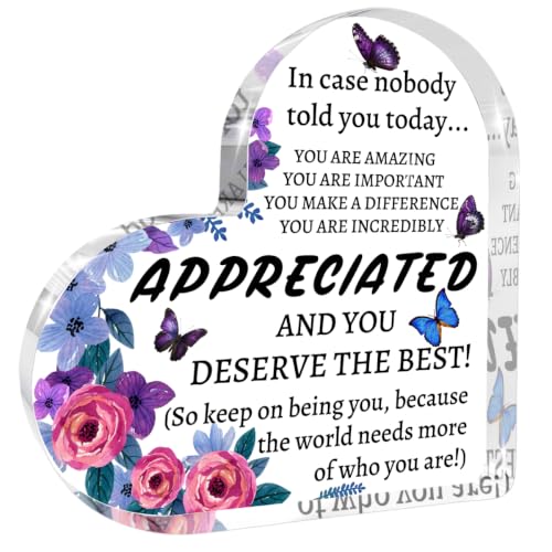 Thank You Gifts for Women, Inspirational Heart Acrylic Sign Keepsake Positive Quote