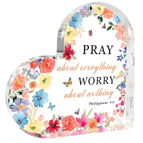 Christian Gifts for Women, Heart Acrylic Inspirational Bible Verse Sign Floral Pray Scripture