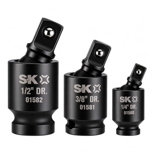 SK pinless impact universal joint swivel socket adapter set in 1/4, 3/8, and 1/2-inch drives