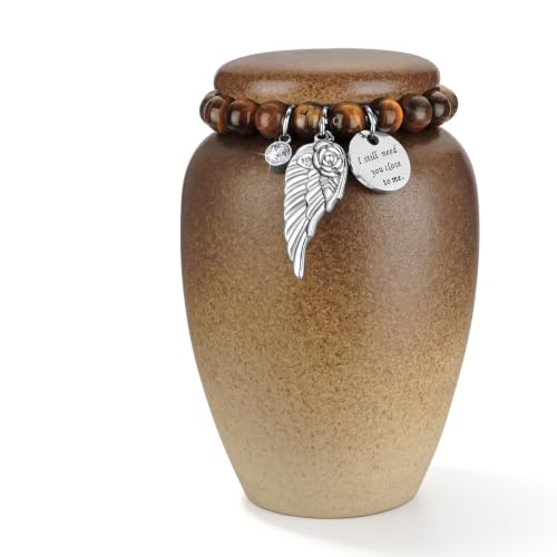XIUDA 4.06 Inches Small Urns for Human Ashes Keepsake Ceramic Memorials Cremation Urns Handcrafted Decorative Keepsake Memorial Urn for Burial Medium Funeral Urn for Adult Male Female 4.06inch Ellipse Brown