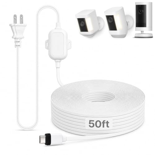 50FT Power Adapter for Ring Spotlight Cam Plus/Pro (Battery), Ring Outdoor Cam Plus (Battery) and Outdoor Cam Pro (Plug-in), 20W Long USB C Weather-Resistant Extension Cord, White