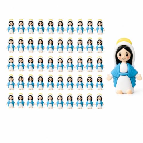 50 Mini Virgin Mary Figurines, Blue & White Catholic Party Favors 50
