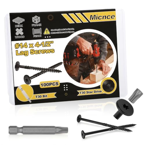 Micnce #14 x 4-1/2-inch heavy-duty outdoor deck lag screws, 100-count box