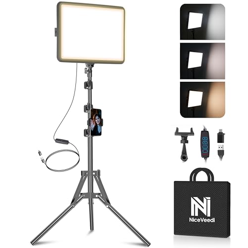 NiceVeedi Photography Lighting, 2800-6500K Dimmable Studio Lights with Tripod & Phone Holder, 73" Video Light for Video Recording/Photography/Live Streaming/YouTube/TikTok/Makeup/Video Calls 15W-1 Pack (USB-C Adapter)
