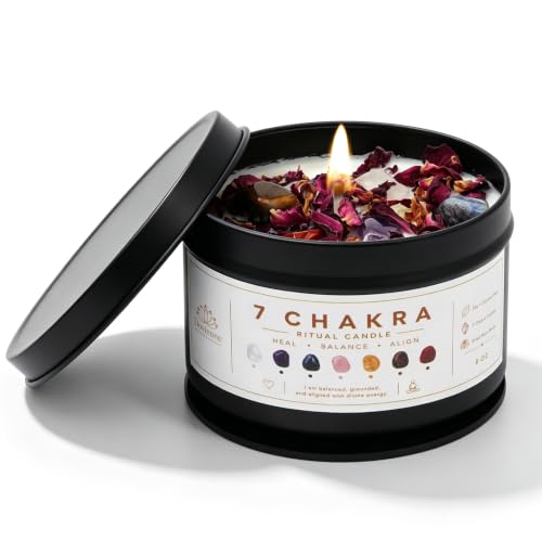 7 Chakra Crystal Candle, Soy Wax, Essential Oils, Meditation Gift