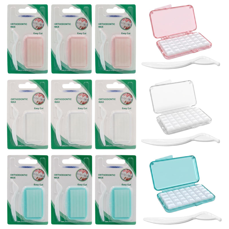 9 Boxes of Braces Wax, Pre-Cutting Wax for Braces, Relieves Irritation and Pain Caused by Friction of Braces (White, Pink, Blue)