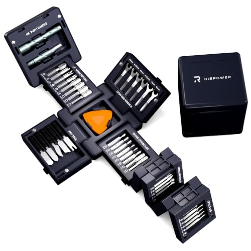 Rispower 55-in-1 magnetic tool cube kit with precision screwdrivers for electronics repair, jet black