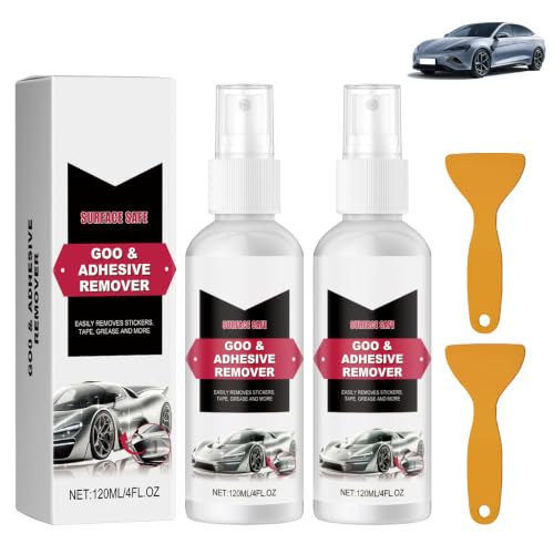 2 Stück Aufkleberentferner mit Schaber, Klebereste Entferner für Auto und Fensterrahmen, geeignet für Aufkleber, Etiketten und Kleberückstände, 120 ml pro Flasche
