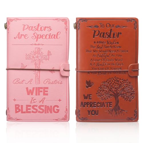 2 Pack Pastor Appreciation Gifts, Leather Notebooks for Pastor and Wife