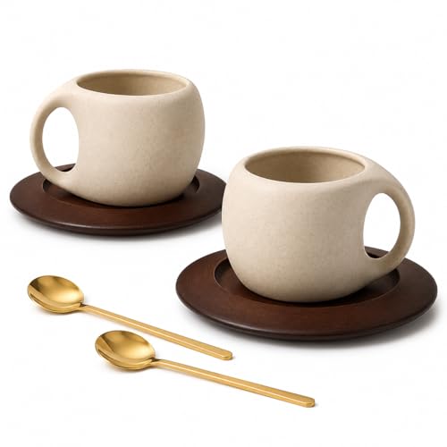 2 Pack Coffee Cup and Saucer Set, 8.5 fl oz Ceramic Cups