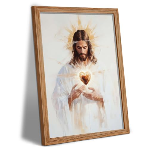 RZIGERNO Sacred Heart of Jesus Wall Art, 12x16 Inch Wood Framed Wood Frame Sacred Heart of Jesus Wall Art 16"L x 12"W