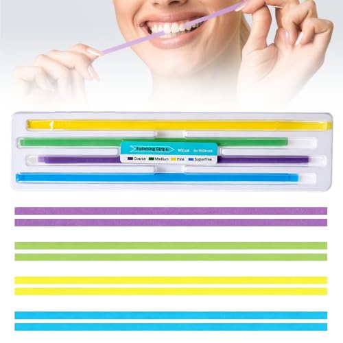 Pack of 60 Teeth Sandpaper for Spaces, Tooth Sandpaper 15 x 4.5 cm, Dental Sanding Strips Polishing Strips Teeth Polishing Finishing Gloss Contouring Tool Kit for Deep Cleaning of Teeth