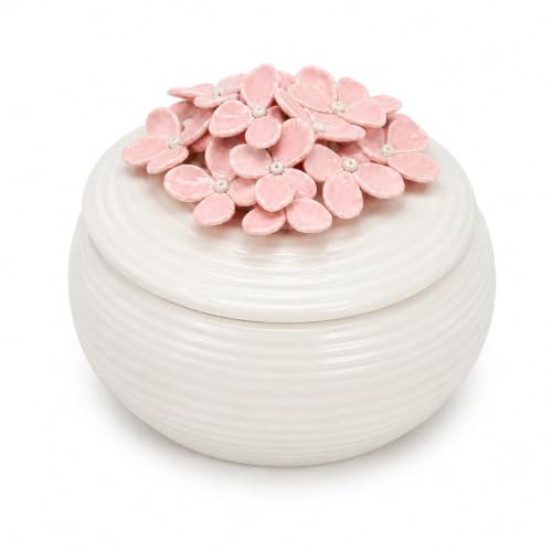Pink Ceramic Floral Jewelry Box Ring Earring Holder Gift for Women Pink