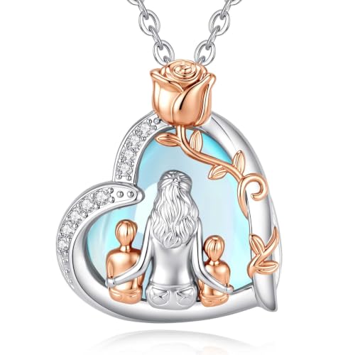 Vito Moonstone Heart Mother Mom Pendant Necklace for Women Mama