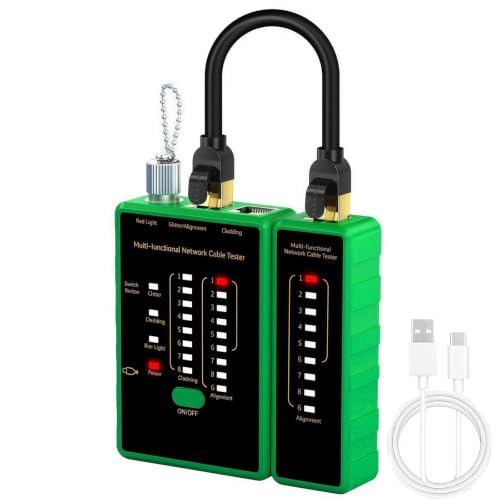 BoltBlaze network cable tester with VFL fiber optic and RJ45 Ethernet testing tool in green