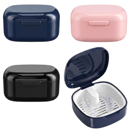 Set of 3 Denture Boxes, Practical and Colorful, Ideal for Storing Dentures or Carrying, Black, Blue, Pink