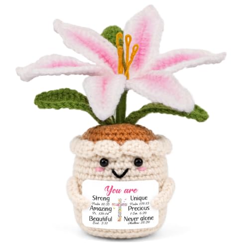 OASSIE Christian Gifts for Women - Emotional Support Crochet Flowers Lily Pink Lily - You Are