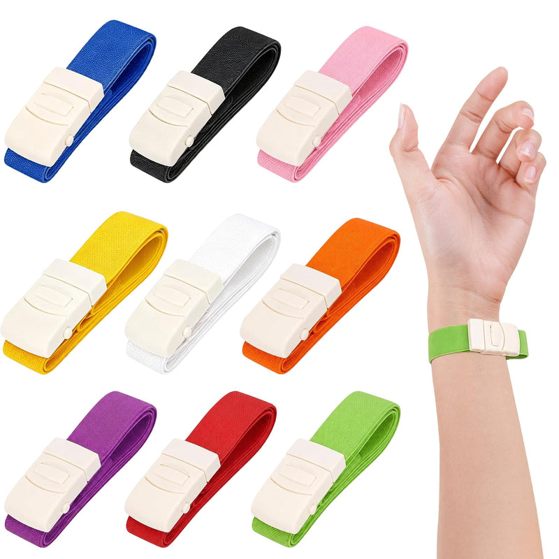 Pack of 9 Blood Removal Tubes, Vein Storage, Snap Closure, 9 Colors | Highly flexible nylon tourniquet, 2.5 x 40 cm, suitable for use at home, outdoors and in the hospital