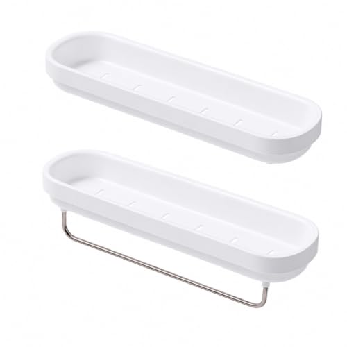 Adhesive Shower Caddy 2-Pack, Shower Shelves with Towel Bar, White