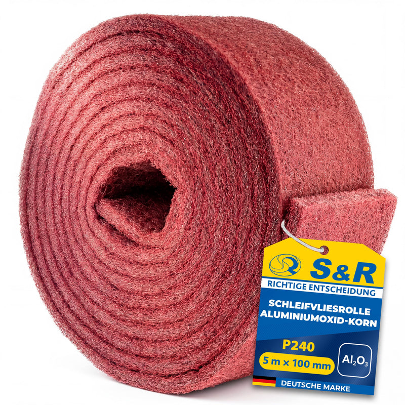 S&R Abrasive Fleece Roll 5 m x 100 mm Grit 240, Aluminum Oxide Sanding Roll | Abrasive Fleece Pads for Metal, Wood, Stainless Steel, Paint, Sanding Pad, Polishing Fleece, Robust, Flexible, Cuttable, Durable