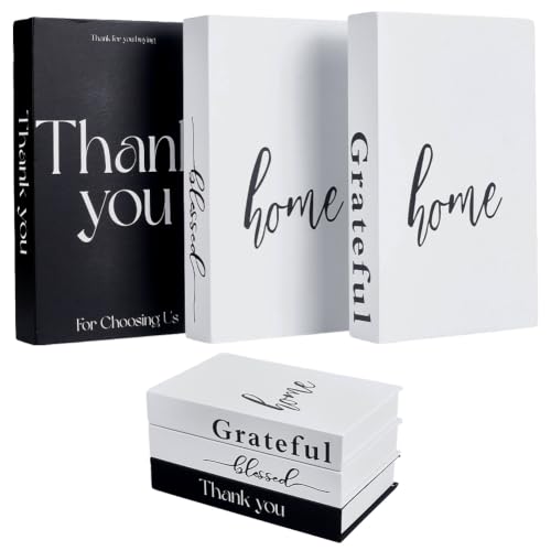 AHANDMAKER Set of 3 Thankful Grateful Blessed Decorative Books for Home Decor, Farmhouse Rustic Stacked Display Faux Books Paper Storage Boxes for Coffee Table Bookshelf Mantel Entryway Decoration