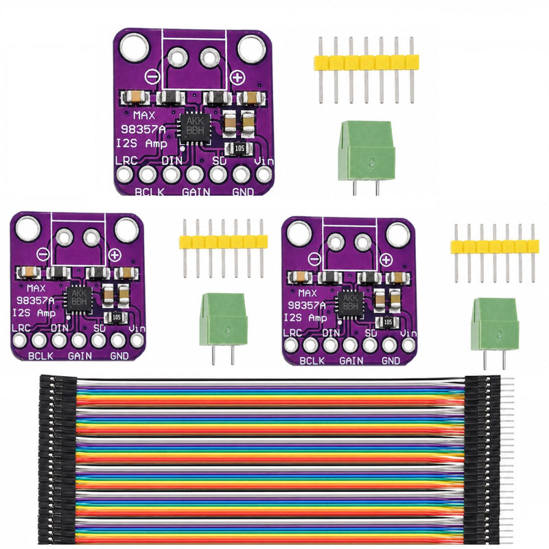 3x MAX98357A I2S DAC Amplifier Module ESP32 with 30x Dupont Cable 20 cm | MAX98357A I2S DAC Amplifier Module Set of 3 3W Mono Class D ESP32 Arduino Raspberry Pi Audio Breakout 30x Dupont Cable 20 cm