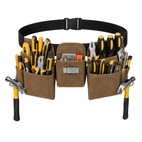 CTHMTMXS waterproof waxed canvas tool belt for men with 19 pockets, tear-resistant design