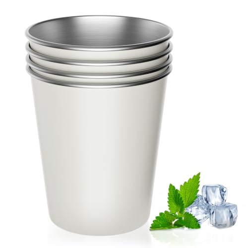 petnaisStainless Steel Cups 11.83 oz for Kids and Adult drinking cup 11.83 ounces 4 Pack White Large Stainless Steel