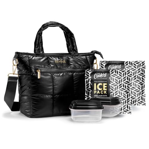 Fit & Fresh Eliana Lunch Tote, Insulated Lunch Bag w/Ice Packs, Containers Black