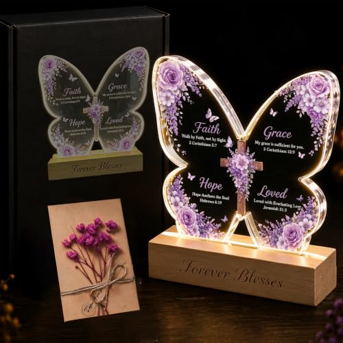 Light Up Christian Gifts for Women, Butterfly Decorations with Bible Verses