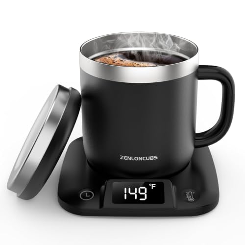Smart Electric Heated Coffee Mug with Temperature Control, 5 Settings & Display, Auto Shut-Off, Fast Heating Warmer Set with Stainless Steel Coffee Mug (14oz-Black) 14oz-Black