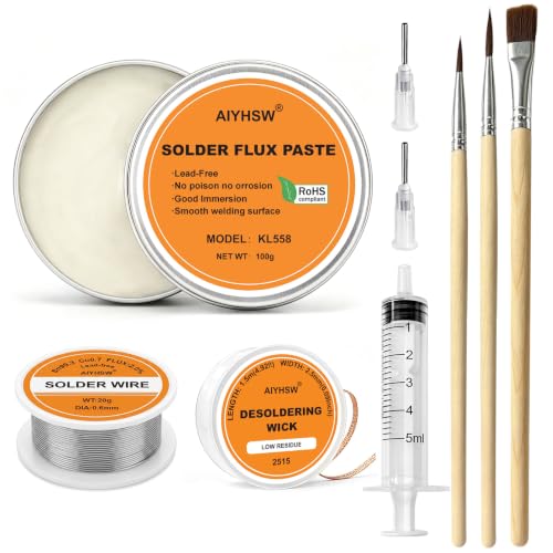 100g Flussmittel Löten Lötpaste Entlötlitze Rolle lötzinn Lötflussmittel | No-Clean Bleifreies Solder Löt Flux Paste,20g 0.6mm Sn99.3Cu0.7 Lötpaste,2.5MM/1.5M Entlötlitze,SMD,BGA,PCB,IC