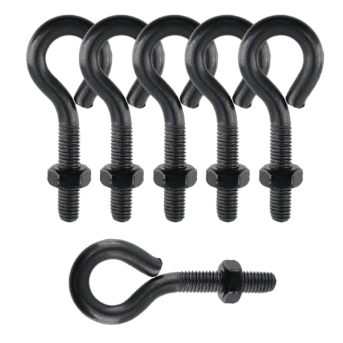 Dnyta M10x50 black eye bolts with nuts, 6-piece set for hanging or securing cables