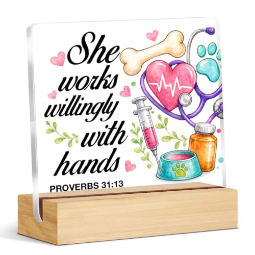 Vet Tech Gifts for Women Men, Christian Veterinary Acrylic Desk Sign Decor Veterinary-i