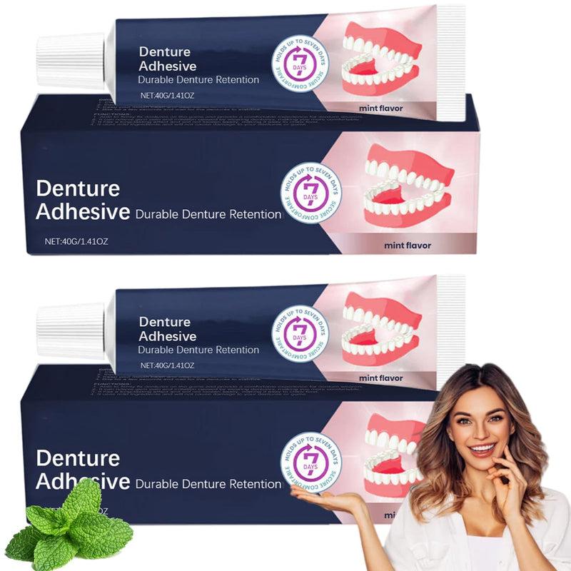 Pack of 2 40G Denture Adhesive, Extra Strong, Adhesive Gel for Dentures, Dentures Adhesive Gel with Safe and Gentle Adhesive Effect, Adhesive Gel Dentures for Firm Bite
