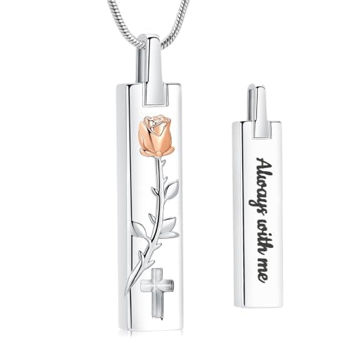 Cremation Jewelry Rose Cross Urn Necklace for Human Ashes Always with Me Memorial Ashes Keepsake Pendant for Women Men Rose Gold