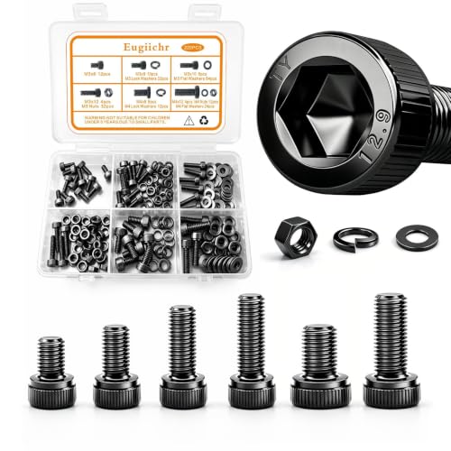 Eugiichr M3 M4 screws kit with hex socket head bolts, metric nuts and assorted hardware, 220 pieces