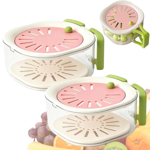 Fruit Washing Bowl, 2-in-1 Fruit Vegetable Storage Container with Strainer, Berry Fruit Washing Bowl with Lid, Multifunctional Kitchen Strainer, Strainer Bowl, Drip and Preservation Basket (Pink) Pink