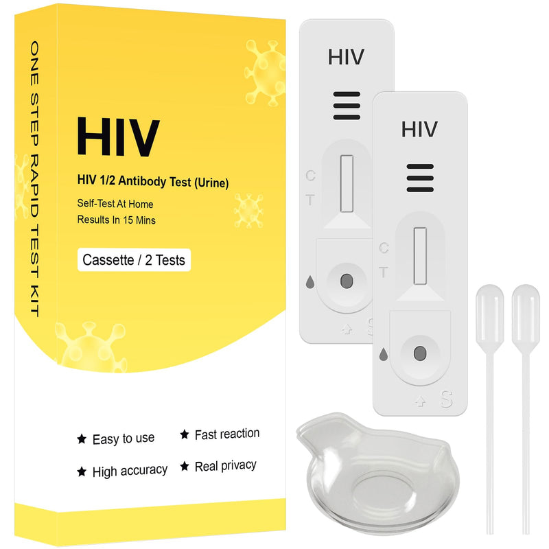2 x HIV Urine Self Test for Home - Discreet & Simple - No Blood | 2 full test kits with urine sample, results in 15 minutes, includes instructions for easy use at home. yellow