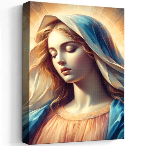 Virgin Mary Canvas Wall Art – Catholic Religious Wall Decor Painting Our Lady of Grace 02 Framed Canvas 12"L x 16"W