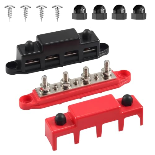250A Busbar 12V Distribution Block, Power Distribution Block with 5/16 Inch (M8) 4-Post Terminal Block & Cover, Busbar Distribution Block M8 for Car Marine RV RV Truck Electrical System