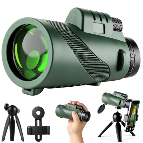 80X100 Monocular Telescope for Adults, with Tripod & Phone Holder green